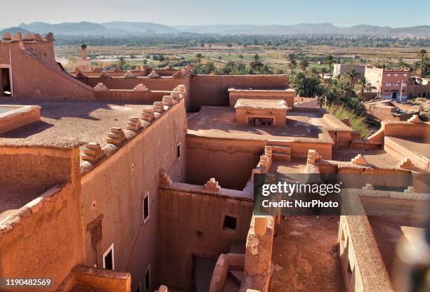 The historic Taourirt Kasbah located in the Atlas Mountains in Ouarzazate, Morocco, Africa on 4 January 2016. The Kasbah dates back to the 19th...