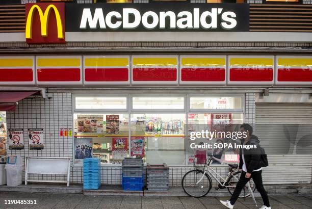 An American fast-food hamburger restaurant chain McDonald's store and logo seen in Tokyo, Japan.
