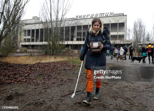 Visitor measures the level of radiation in an abandoned city of Pripyat in Chernobyl, Ukraine, on 25 December, 2019. The Chernobyl disaster on the...