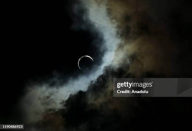 The 'ring of fire' solar eclipse phenomenon is seen in Medan, Indonesia on December 26, 2019.