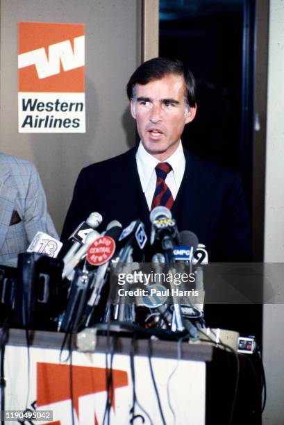 Governor of California Jerry Brown 1975 to 1983, flies to Mexico City on a commercial Jet and holds a press conference on June 5, 1979 in Mexico...