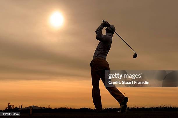 Martin Kaymer of Germany tee's off at the 18th during the first round of The 140th Open Championship at Royal St George's on July 14, 2011 in...