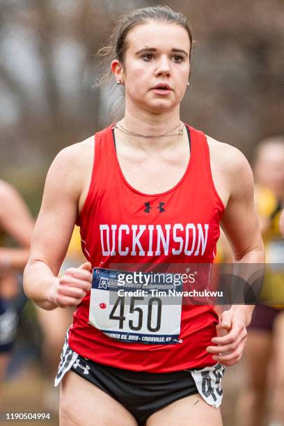 Elaina Clancy of Dickinson competes during the Division III Women's Cross Country Championships held at E.P. Tom Sawyer State Park on November 23,...