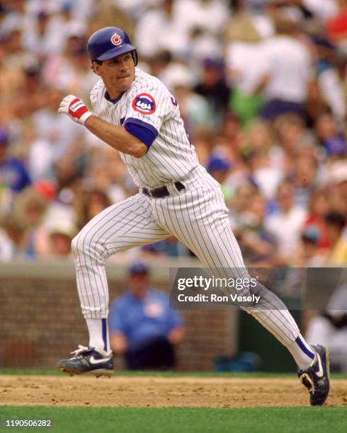 Ryne Sandberg of the Chicago Cubs runs the bases during an MLB game at Wrigley Field in Chicago, Illinois during the 1993 season.