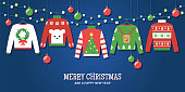 Ugly Christmas sweaters holiday party invitation vector design template