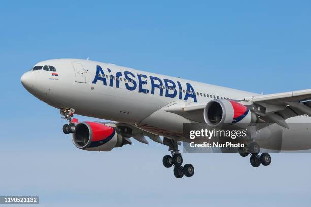 Air Serbia Airbus A330-200 aircraft with registration YU-ARA as seen on final approach landing at New York JFK KJFK John F. Kennedy International...