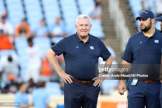 Head Coach Mack Brown of the University of North Carolina during a game between University of Miami and University of North Carolina at Kenan...