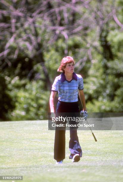 Women's golfer Jo Ann Washam looks on as she walks the course during tournament play circa 1977. Washam was on the LPGA Tour from 1973-89.