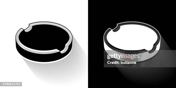 cigarette ashtray black and white icon with long shadow - ashtray stock illustrations