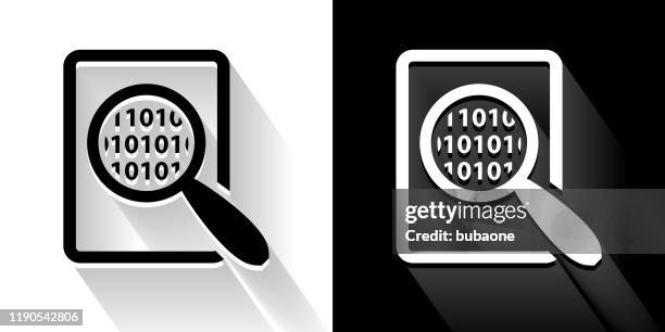 binary code black and white icon with long shadow - binary code white background stock illustrations