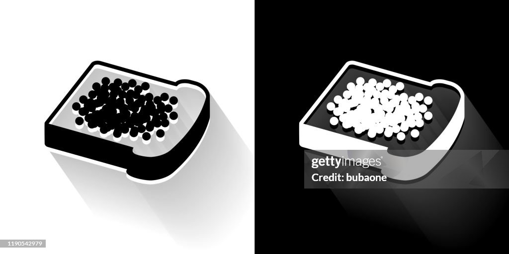 Caviar Black and White Icon with Long Shadow