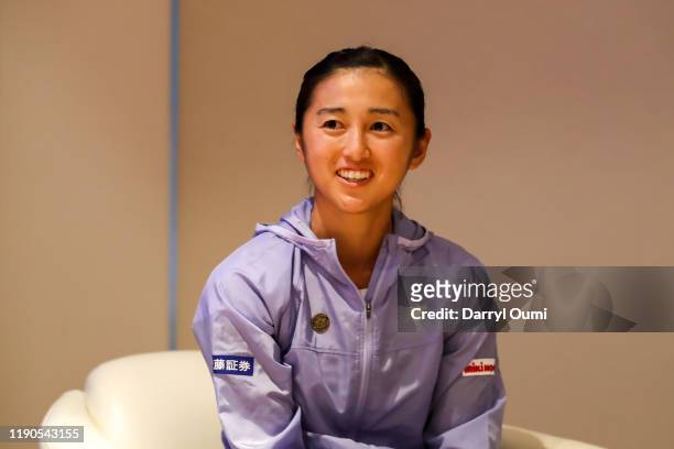 Misaki Doi of Japan attends and answers question at the press conference before the Hawaii Tennis Open at Ward Village on December 26, 2019 in...