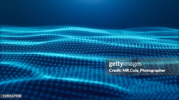 blue abstract background futuristic wire frame wave  for business,science and technology background - ワイヤーフレームモデル ストックフォトと画像