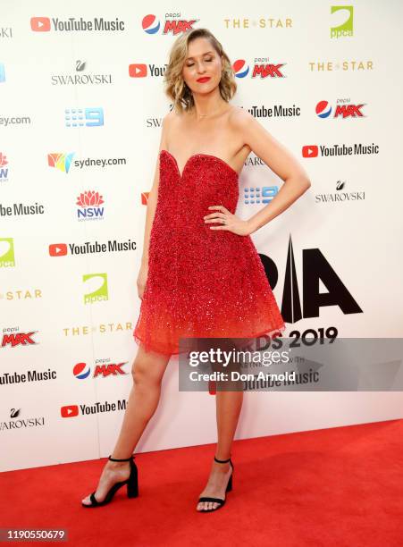 Arrives for the 33rd Annual ARIA Awards 2019 at The Star on November 27, 2019 in Sydney, Australia.