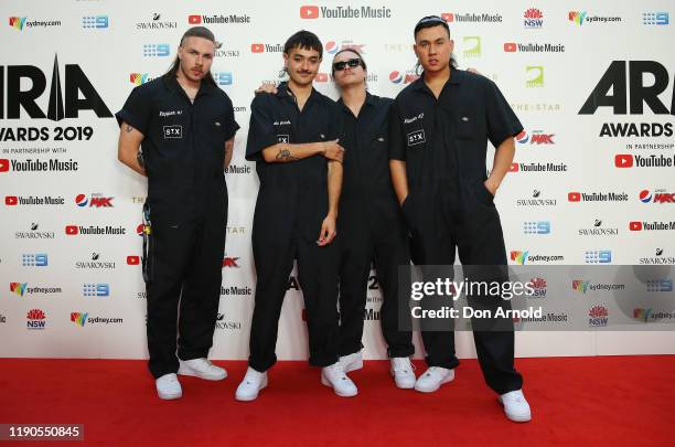 Members of Triple One arrive for the 33rd Annual ARIA Awards 2019 at The Star on November 27, 2019 in Sydney, Australia.