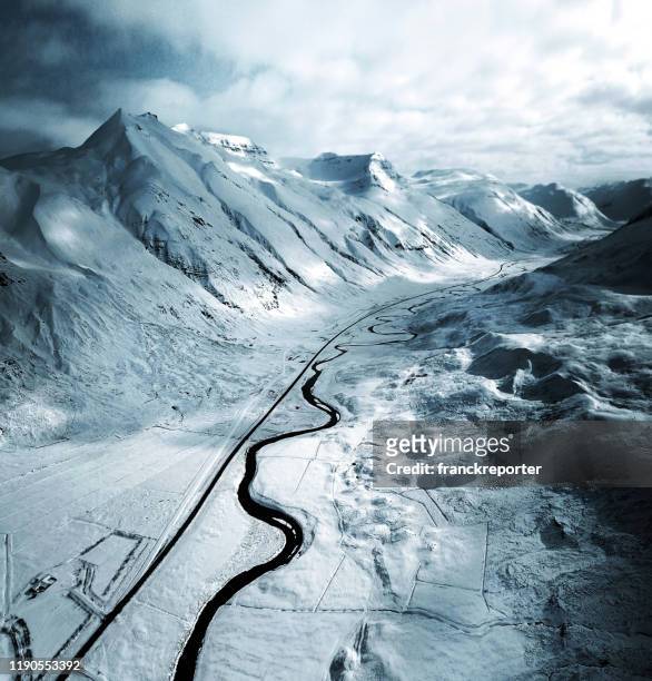 winter aerial view in iceland - westfjords iceland stock pictures, royalty-free photos & images