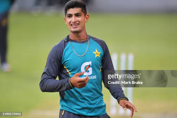Naseem Shah of Pakistan during a Pakistan nets session at Adelaide Oval on November 28, 2019 in Adelaide, Australia.
