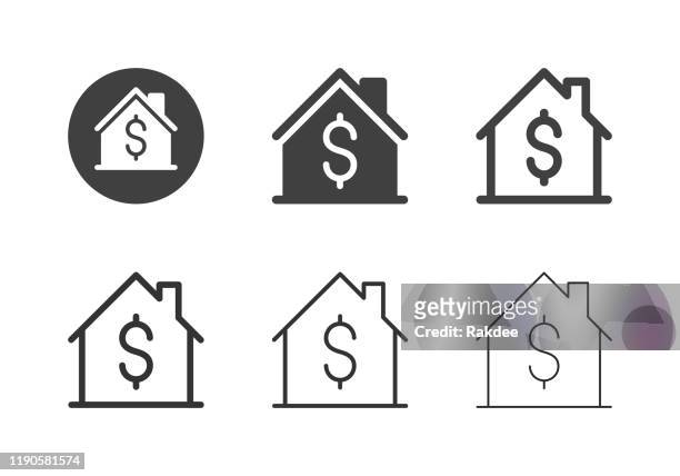 illustrazioni stock, clip art, cartoni animati e icone di tendenza di icone dei prezzi delle case - serie multi - guadagnare soldi