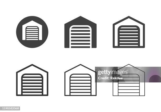 garage icons - multi-serie - garagentor stock-grafiken, -clipart, -cartoons und -symbole