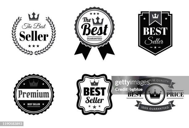 stockillustraties, clipart, cartoons en iconen met set van "beste" zwarte badges en labels-ontwerpelementen - exclusief