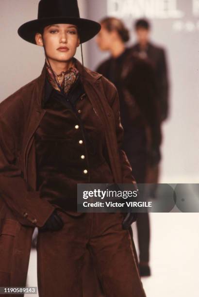 Marpessa Hennink walks the runway at the Daniel Hechter Ready to Wear Fall/Winter 1989-1990 fashion show during the Paris Fashion Week in March, 1989...