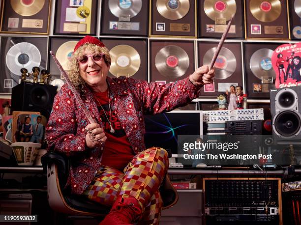 Allee Willis poses at her home on May 12 in Valley Village, California. Willis is an American, Grammy Award-winning songwriter, artist, set designer,...