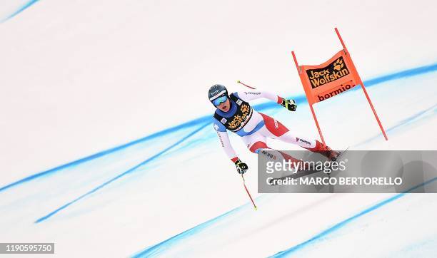 Switzerland's Niels Hintermann competes in the FIS Alpine Ski World Cup Men Downhill race on December 27, 2019 in Bormio, Italian Alps.