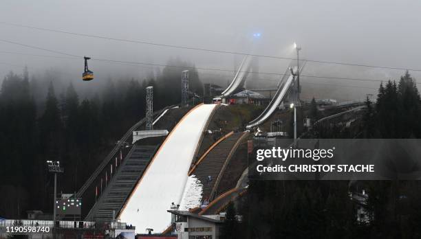 The ski jump of Oberstdorf, southern Germany, is pictured on the eve of the start of the qualification for the Four Hills Ski Jumping tournament ,...