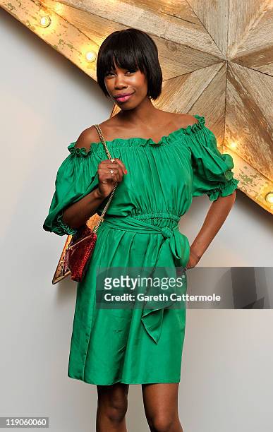 Tallulah Adeyemi attends a party for Dolce And Gabbana hosted by Net-a-Porter at Westfield on July 14, 2011 in London, England.