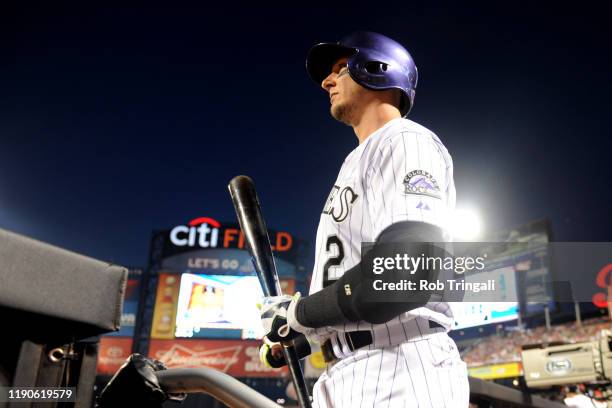 Troy Tulowitzki of the Colorado Rockies looks on from the dugout during the 84th MLB All-Star Game at Citi Field on Tuesday, July 16, 2013 at Citi...