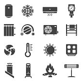 Heating system black glyph vector icons set