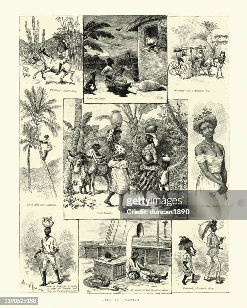 karikatur eines lebens in jamaika, 19. jahrhundert - jamaica stock-grafiken, -clipart, -cartoons und -symbole