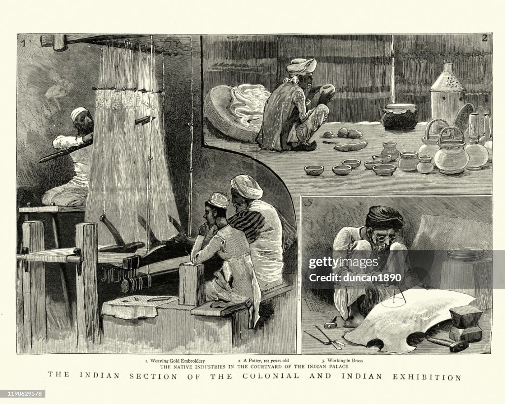 Artesanos indios, Tejedores, Potter, Obrero súbderos, siglo XIX