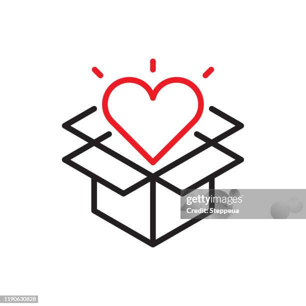 geöffnete geschenk-linie-symbol - spende für wohltätige zwecke stock-grafiken, -clipart, -cartoons und -symbole