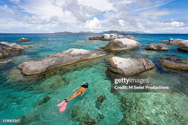 woman snorkeling - virgin islands stock pictures, royalty-free photos & images