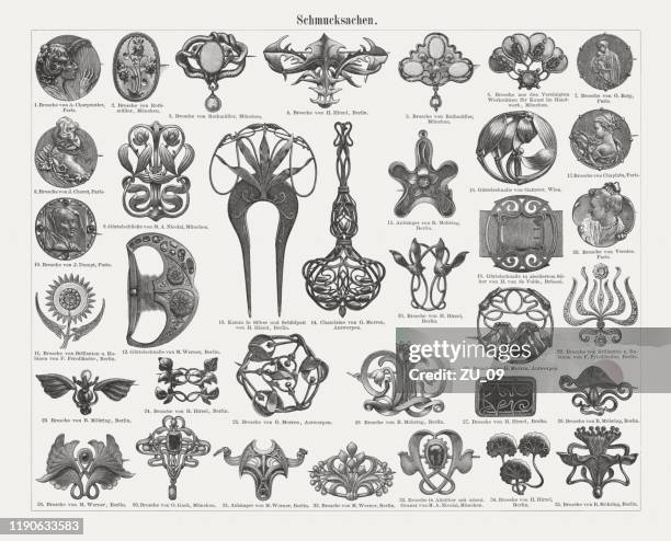 schmuck aus der jugendstilzeit, holzstiche, veröffentlicht 1899 - jugendstil stock-grafiken, -clipart, -cartoons und -symbole