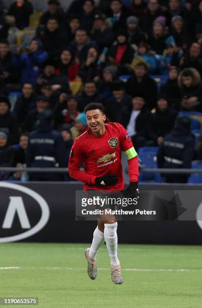 Jesse Lingard of Manchester United celebrates scoring their first goal during the UEFA Europa League group L match between FK Astana and Manchester...