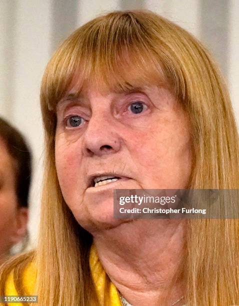 Margaret Aspinall, whose 18-year-old son James was killed in the disaster, speaks during a press conference at the Cunard Building after former South...