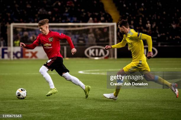 Ethan Galbraith of Manchester United in action during the UEFA Europa League group L match between FK Astana and Manchester United at Astana Arena on...