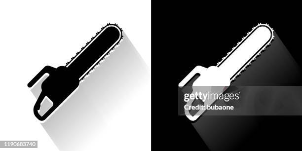 chainsaw black and white icon with long shadow - chainsaw stock illustrations