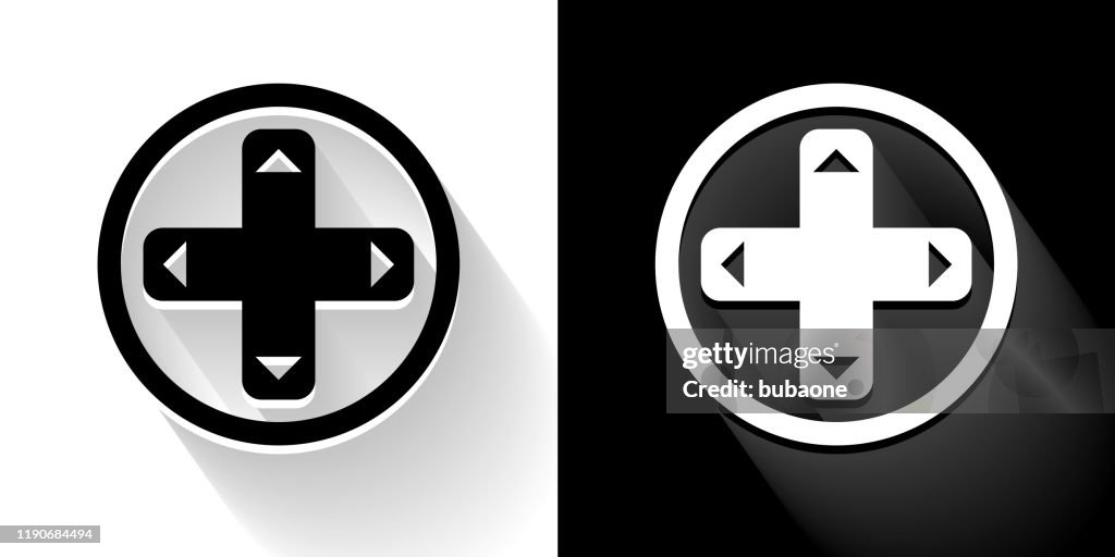 Ícone preto e branco do controlador do jogo com sombra longa