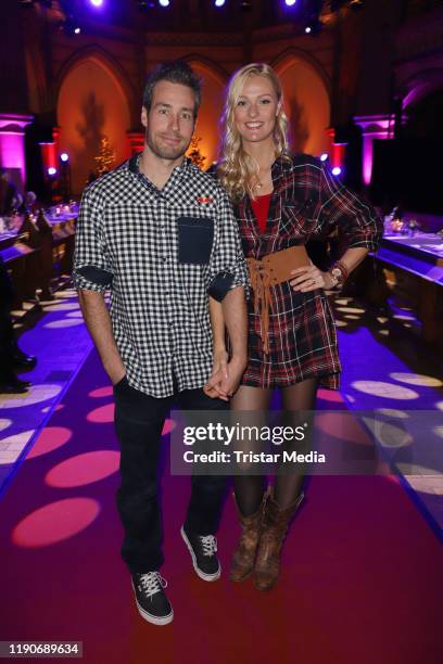 Miriam Hoeller and her boyfriend Nathan Nate Herbert attend the Ernsting's Family Fashion Dinner on November 26, 2019 in Hamburg, Germany.