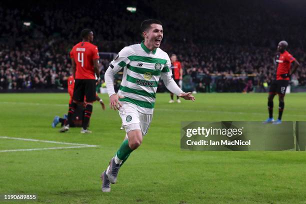 Lewis Morgan of Celtic celebrates after he scores his sides first goal during the UEFA Europa League group E match between Celtic FC and Stade Rennes...