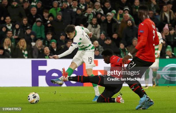 Michael Johnstone of Celtic scores his sides third goal during the UEFA Europa League group E match between Celtic FC and Stade Rennes at Celtic Park...