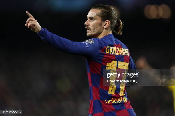 Antoine Griezmann of FC Barcelona reacts during the UEFA Champions League group F match between FC Barcelona and Borussia Dortmund at Camp Nou on...