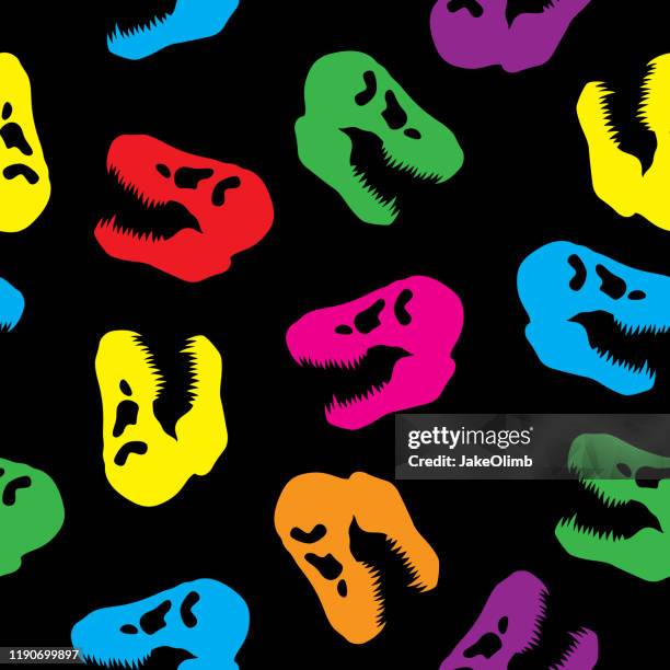 dinosaur skull pattern colorful - dinosaur skeleton stock illustrations