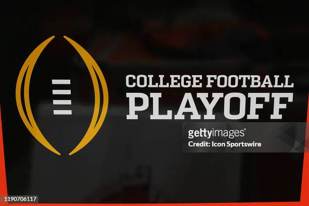 The college football playoff logo before the Fiesta Bowl college football playoff semi final game between the Clemson Tigers and the Ohio State...