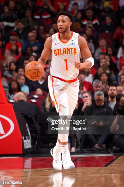 Evan Turner of the Atlanta Hawks handles the ball against the Chicago Bulls on December 28, 2019 at the United Center in Chicago, Illinois. NOTE TO...