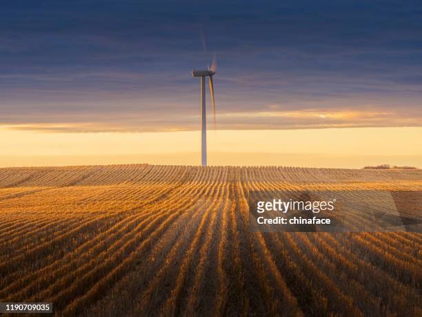 windkraftanlagen im sonnenaufgang - saskatchewan stock-fotos und bilder