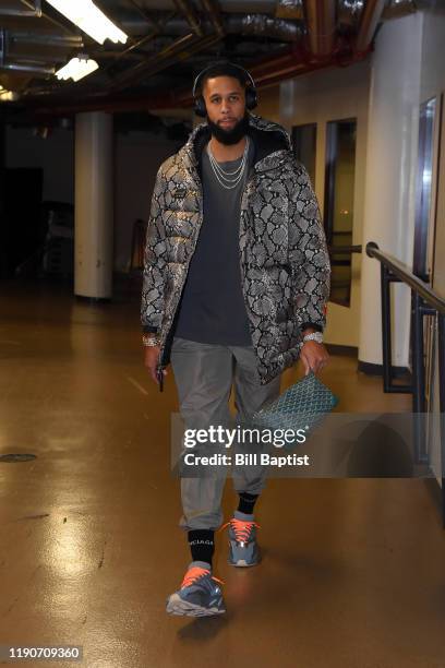 Allen Crabbe of the Atlanta Hawks arrives to the game against the Chicago Bulls on December 28, 2019 at the United Center in Chicago, Illinois. NOTE...